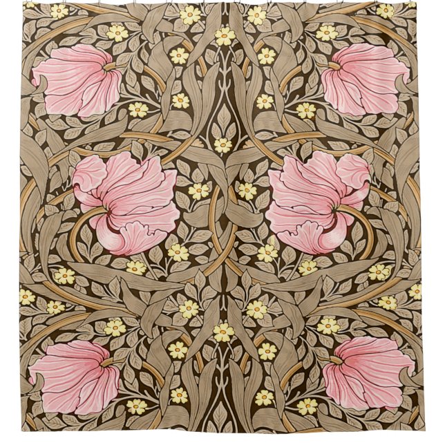 W Morris Pimpernel Pattern in Pink & Sepia Shower Curtain (Front)