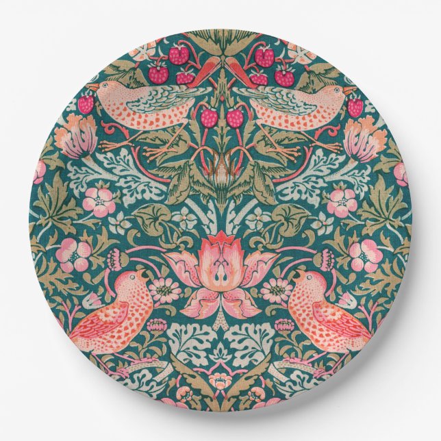 W Morris Pink Strawberry Thief Paper Plate (Front)