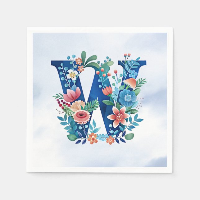 "'W' ornate blue monogram" Napkin (Front)