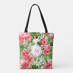 W Personalised Hibiscus Flower Monogram Tote Bag