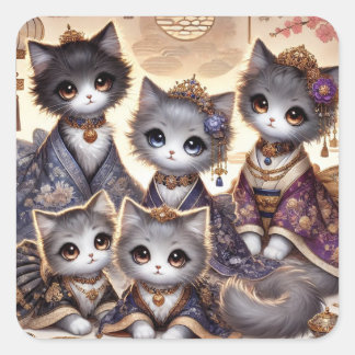 Wa-lolita Japanese Royal Cat Family Square Sticker