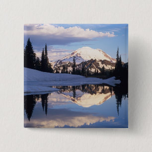 WA, Mt. Rainier NP, Mt. Rainier and clouds 15 Cm Square Badge