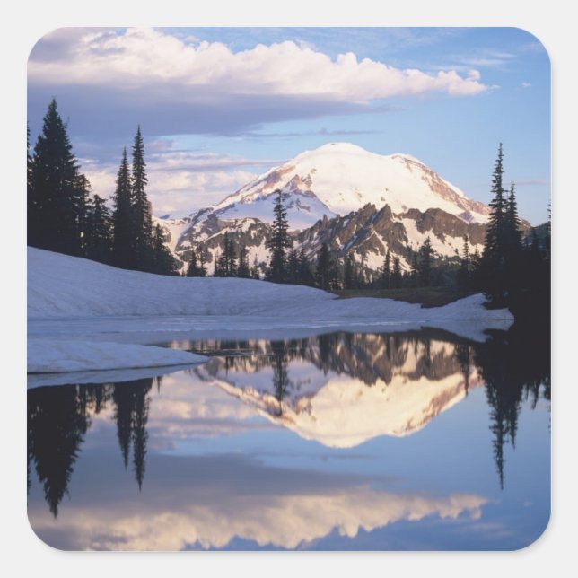 WA, Mt. Rainier NP, Mt. Rainier and clouds Square Sticker (Front)