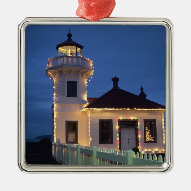WA, Mukilteo, Mukilteo Lighthouse, established Metal Tree Decoration (Front)
