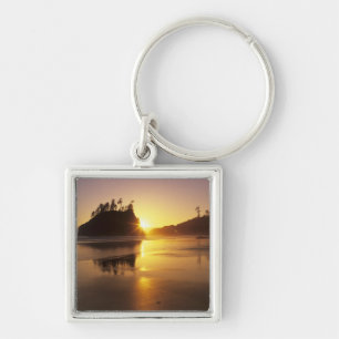 WA, Olympic NP, Second Beach at sunset Key Ring