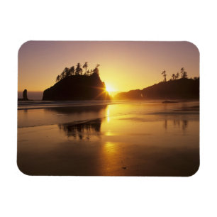 WA, Olympic NP, Second Beach at sunset Magnet