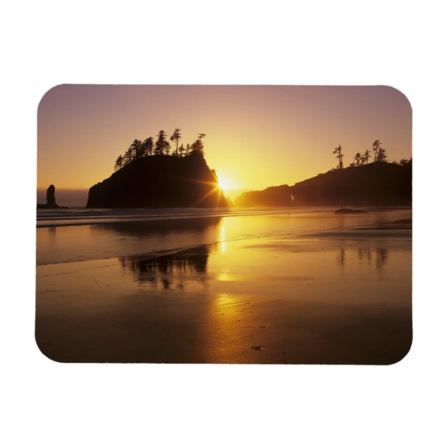 WA, Olympic NP, Second Beach at sunset Magnet (Horizontal)