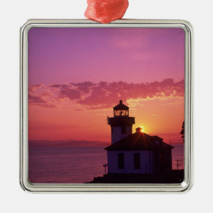 WA, San Juan Island, Lime Kiln Lighthouse, 1919, 2 Metal Tree Decoration