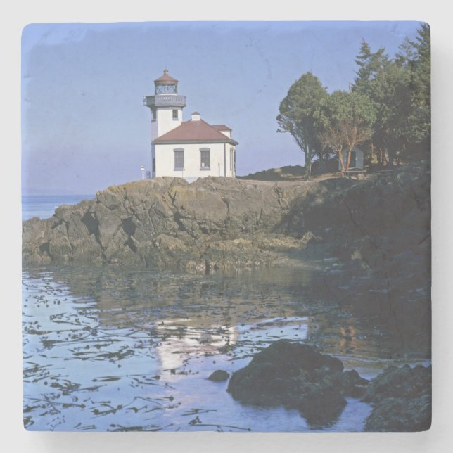 WA, San Juan Island, Lime Kiln lighthouse Stone Coaster (Front)