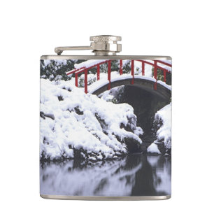 WA, Seattle, Moon bridge and pond after winter 2 Hip Flask