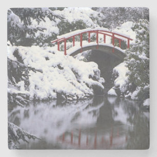 WA, Seattle, Moon bridge and pond after winter 2 Stone Coaster