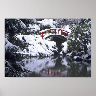 WA, Seattle, Moon bridge and pond after winter Poster