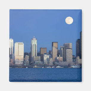WA, Seattle, Seattle skyline and Elliott Bay 2 Magnet