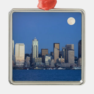 WA, Seattle, Seattle skyline and Elliott Bay 2 Metal Ornament