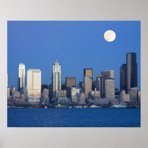 WA, Seattle, Seattle skyline and Elliott Bay 2 Poster