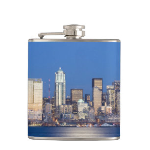 WA, Seattle, Seattle skyline and Elliott Bay 3 Hip Flask