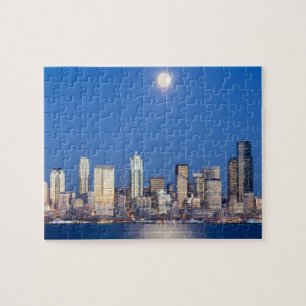 WA, Seattle, Seattle skyline and Elliott Bay 3 Jigsaw Puzzle