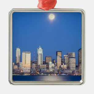 WA, Seattle, Seattle skyline and Elliott Bay 3 Metal Tree Decoration