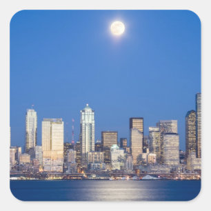 WA, Seattle, Seattle skyline and Elliott Bay 3 Square Sticker