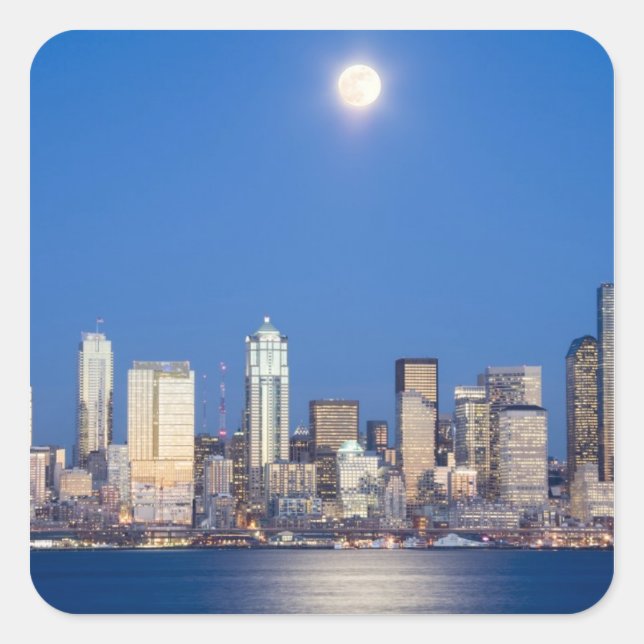 WA, Seattle, Seattle skyline and Elliott Bay 3 Square Sticker (Front)