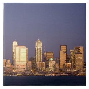 WA, Seattle, Seattle skyline and Elliott Bay, Ceramic Tile