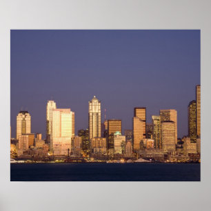 WA, Seattle, Seattle skyline and Elliott Bay, Poster