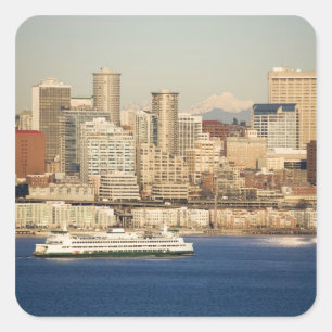 WA, Seattle, Seattle skyline and Elliott Bay Square Sticker