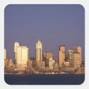 WA, Seattle, Seattle skyline and Elliott Bay, Square Sticker