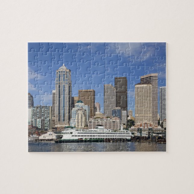 WA, Seattle, Seattle skyline with ferry boat Jigsaw Puzzle (Horizontal)