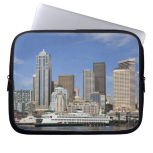 WA, Seattle, Seattle skyline with ferry boat Laptop Sleeve