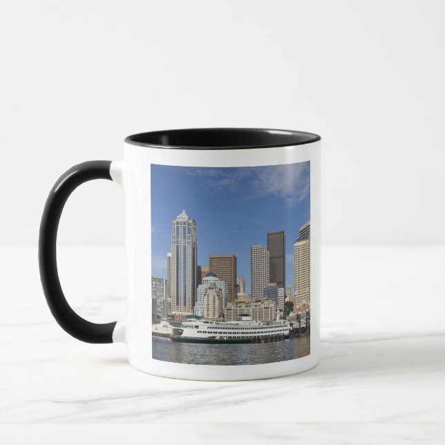 WA, Seattle, Seattle skyline with ferry boat Mug (Left)