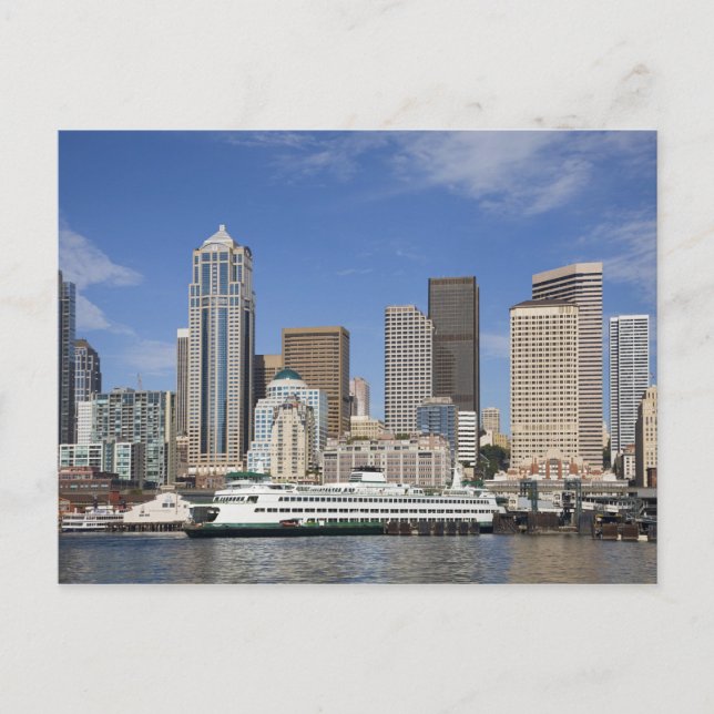 WA, Seattle, Seattle skyline with ferry boat Postcard (Front)