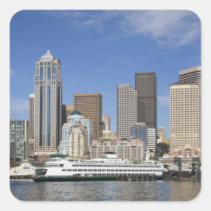 WA, Seattle, Seattle skyline with ferry boat Square Sticker