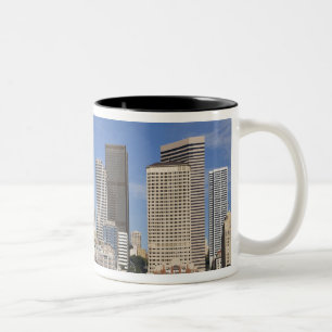 WA, Seattle, Seattle skyline with ferry boat Two-Tone Coffee Mug