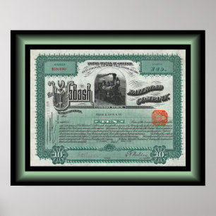 Wabash Railroad Company Stock Certificate ~ 1912   Poster