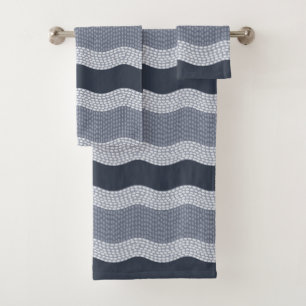 Wabi Sabi Abstract River, Navy Blue, Slate Bath Towel Set