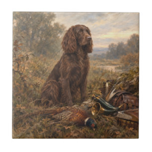 Wachtelhund Hunting Art , German Spaniel Ceramic Tile