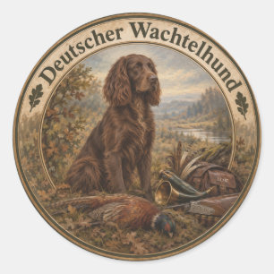 Wachtelhund Hunting Art , German Spaniel Classic Round Sticker