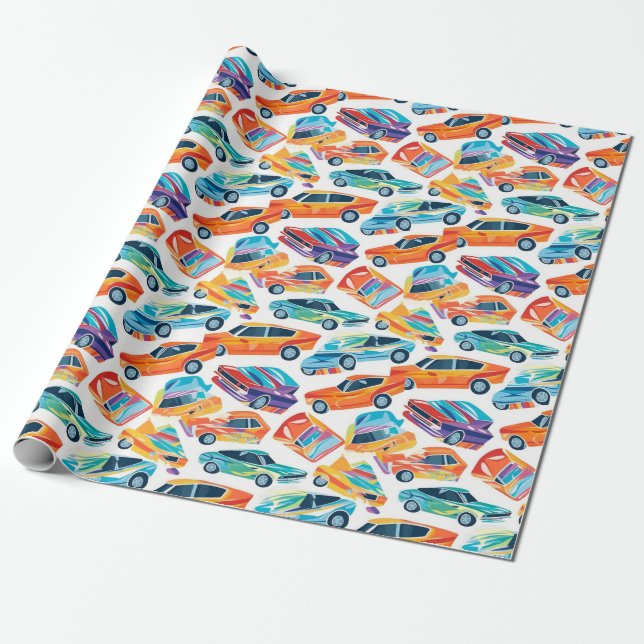 Wack Muscle Car Pattern Wrapping Paper (Unrolled)
