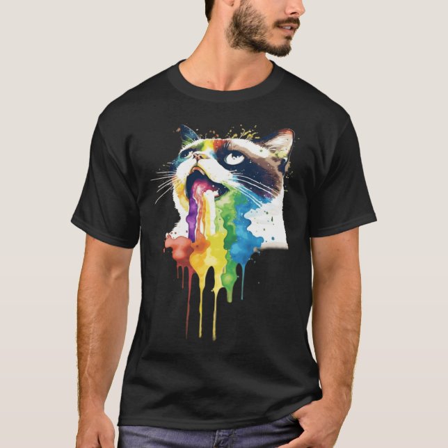 Wacky Barf Cat Rainbow T-Shirt (Front)