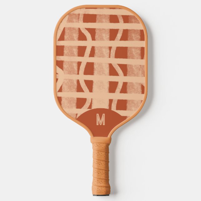 Wacky Boho Terracotta Painted Monogramed Pickleball Paddle (Front)