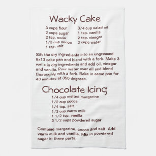 Wacky Cake and Chocolate Frosting Icing Recipes Tea Towel