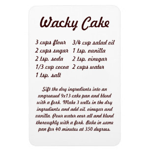 Wacky Cake Recipe Fridge Magnet