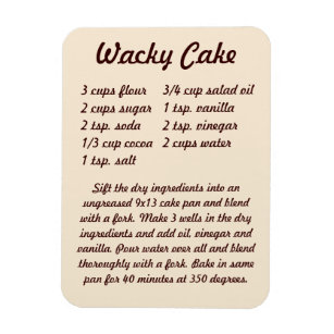 Wacky Cake Recipe Fridge Magnet