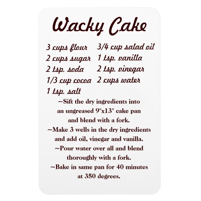 Wacky Cake Recipe Fridge Magnet draft5 (Vertical)