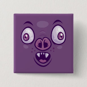 Wacky Cartoon Vampire Bat Face 15 Cm Square Badge