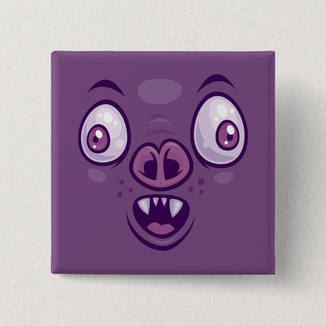 Wacky Cartoon Vampire Bat Face 15 Cm Square Badge (Front)