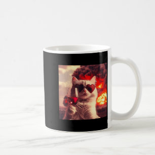 Wacky Cat Holding Wine Selfi With Fire Funny Sungl Coffee Mug