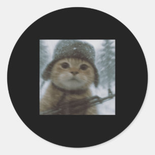 Wacky Cat Snow Kitten Soldier Selfie With Gun Meme Classic Round Sticker