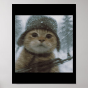 Wacky Cat Snow Kitten Soldier Selfie With Gun Meme Poster